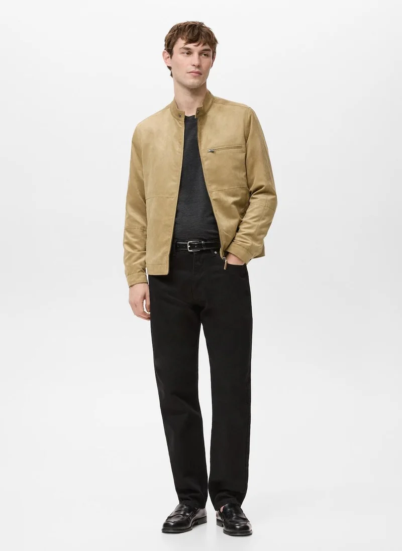 مانجو مان Suede-effect biker jacket